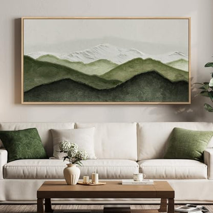 Extra Large Framed Sage Green Abstract Wall Art for Living Room, 60x30 Inch - color: Green White, size: 60"L x 30"W