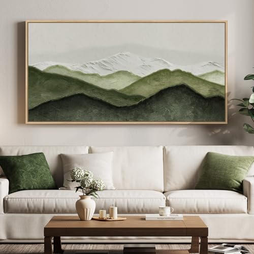 Extra Large Framed Sage Green Abstract Wall Art for Living Room, 60x30 Inch - color: Green White, size: 60"L x 30"W