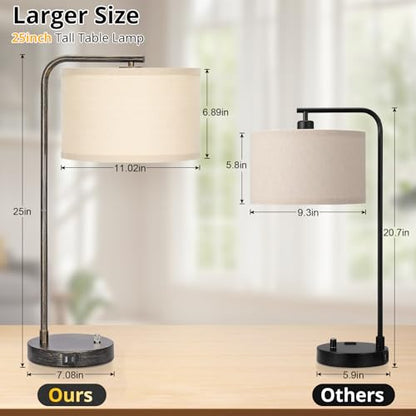 25" Tall Bedside Table Lamp with USB C+A Ports, Fully Dimmable Desk Lamp - color: Black with Brushed Gold