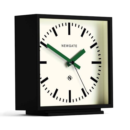 NEWGATE® Amp Desk Clock | Square Station Clock Design | Black case with Green Hands | Modern Style for Desk, Table top, Mantel, Shelf or Bedside - color: Green