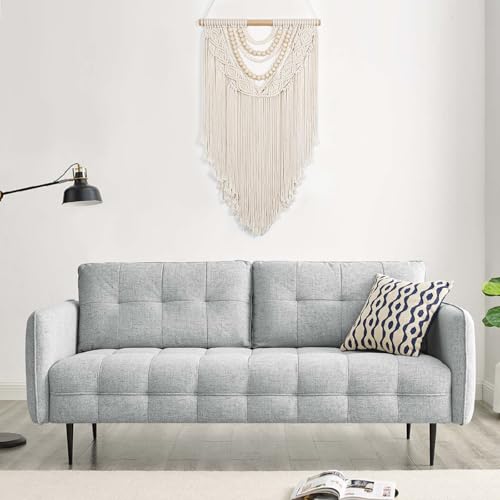 Beige Macrame Wall Hanging Handmade Tapestry with Chic Wooden Beads Tassels
