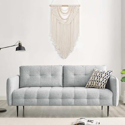 Beige Macrame Wall Hanging Handmade Tapestry with Chic Wooden Beads Tassels