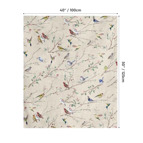 Horaldaily Spring Summer Birds Branch Biege Flannel Throw Blanket 40x50 - color: Beige, size: Baby(40x50'')