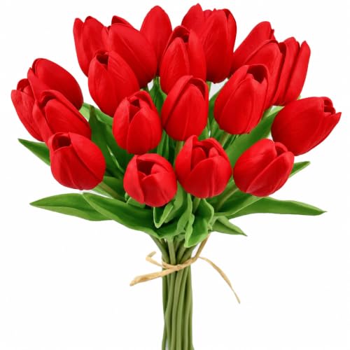 Mandy's 20 Stems Red Artificial Tulip Flowers for Home Centerpieces - color: Red 20pcs
