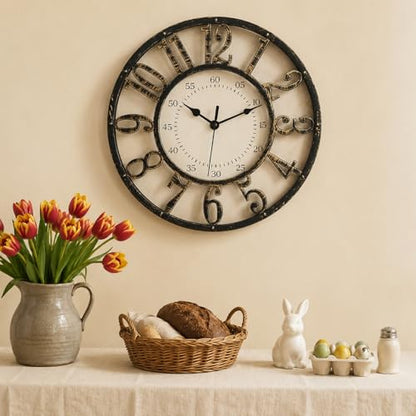ZOOFOX 12 Inch Retro Wall Clock, Silent Non-Ticking Battery Operated Movement Decorative Round Quartz Wall Clock, Raised 3D Arabic Numeral Clock for Home, Living Room, Kitchen, Office