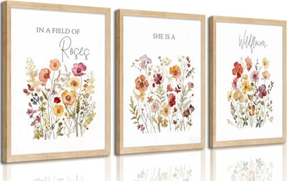 3Pcs Framed Canvas Wildflower Wall Art Botanical Poster Print 16x24 Inch - color: MEIGUIYEHUA, size: 24"L x 16"W