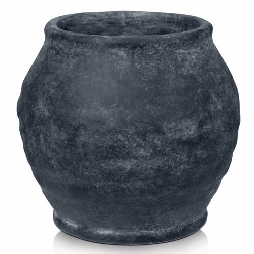 Briful Rustic Vintage Ceramic Pottery Vase, 6.1'' Farmhouse Table Decor with Distressed Texture, Wide Mouth Decorative Jar Vases for Home Decor, Shelf & Entryway, Black - color: 6.1'' Black