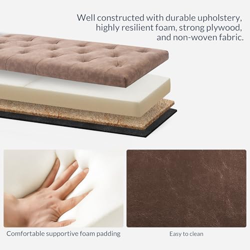 BELLEZE Storage Ottoman, Tufted Ottoman with Close Hinge, Foot Rest for Living Room (Rustic Brown, 47 inch) - color: Rustic Brown