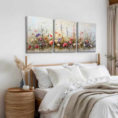 SERIMINO Large Misty Floral Wall Art, Farmhouse Botanical Canvas Painting - color: Flowers-1, size: 28"L x 20"W