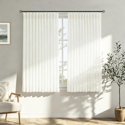 Cream Pinch Pleated Curtains 63 Inch Length for Living Room - color: Cream, size: 40"W x 63"L (Pack of 2)