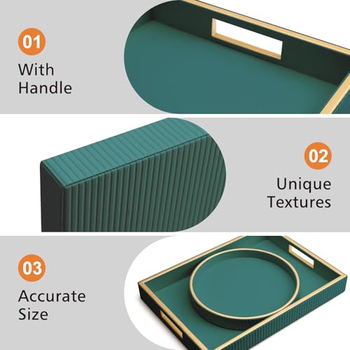 SANZIE Leather Tray Desktop Storage Organizer, Rectangle Valet Tray, Green - color: Green Holder