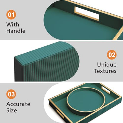 SANZIE Leather Tray Desktop Storage Organizer, Rectangle Valet Tray, Green - color: Green Holder
