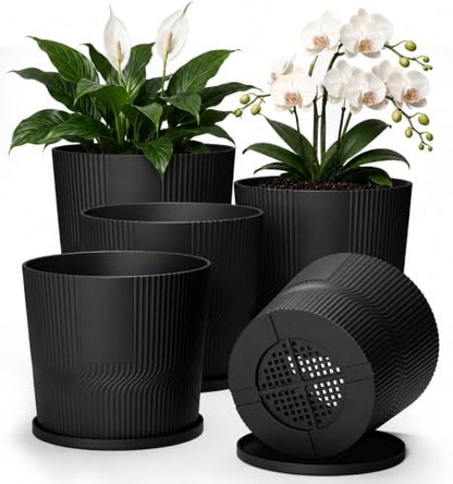 5 Plant Pots Indoor,4.8+5.5+6+6.5+7 In Flower Pots with Saucers & Drainage - color: Black, size: 4.8''+5.5''+6''+6.5''+7''