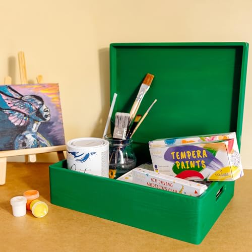 Creative Deco XL Green Wooden Box Storage with Hinged Lid - color: Green, size: XL | Handles