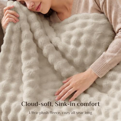 BEDELITE Beige Linen 3D Fleece Bubble Twin Blanket for Bed, 60x80 Inches - color: Linen, size: Twin(60"x80")