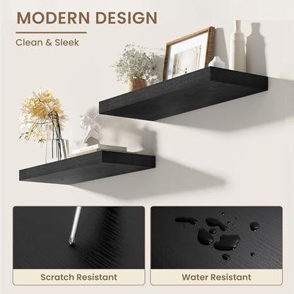 Dreamland 72 Inches Wall Mounted Wood Floating Shelves, Black, 2 Pack - color: Black, size: 72in