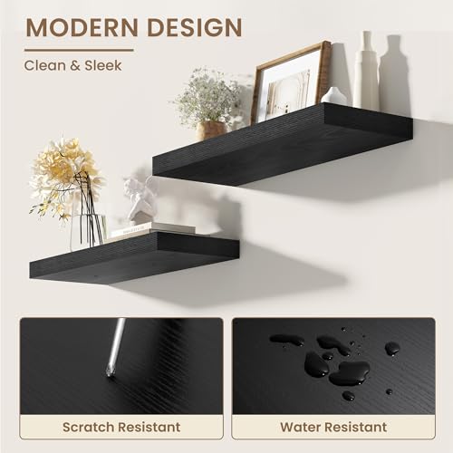 Dreamland 24 Inches Wall Mounted Wood Floating Shelves, Black, 2 Pack - color: Black, size: 24in