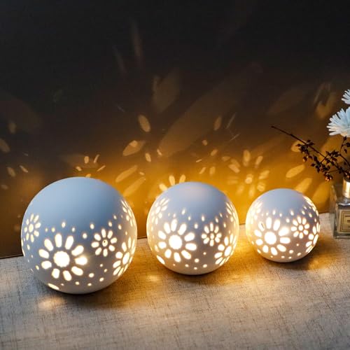 HY Design Set of 3 Ceramic Decorative Lamp 5" H Battery Powered (White)