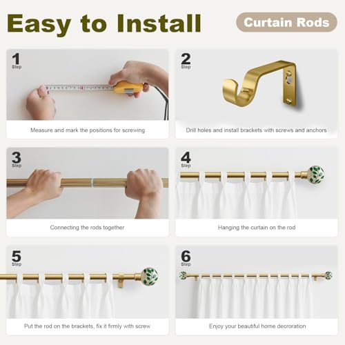 Ceramic Gold Curtain Rods for Windows 16 to 144 Inches Drapery Rods - color: Ceramic Gold, size: 16"-144"|1 Pack