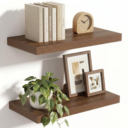 Vivelove 10 in Deep Floating Shelves 16” Set of 2, Walnut - color: Walnut, size: 16”wx10.2”dx1.5”h