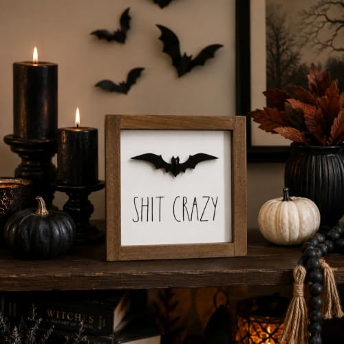 Halloween Bathroom Sign with 3D Bat, Funny Spooky Shelf Wall Decor - color: white-1