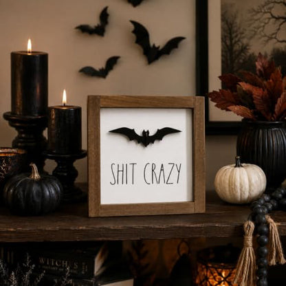Halloween Bathroom Sign with 3D Bat, Funny Spooky Shelf Wall Decor - color: white-1