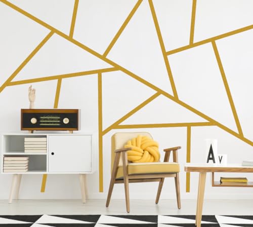 Striped Wall Decals Geometric Line Wall Sticker Golden Decal Peel and Stick - color: Gold