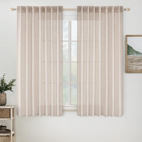 MIULEE Natural White Linen Curtains 52x60 Inch Length 2 Panels for Bedroom - color: Natural Linen White, size: 52"W x 60"L (Pack of 2)