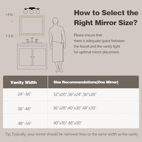 Wood Wall Mirror for Over Sink, 36"x24" Solid Bathroom Mirror