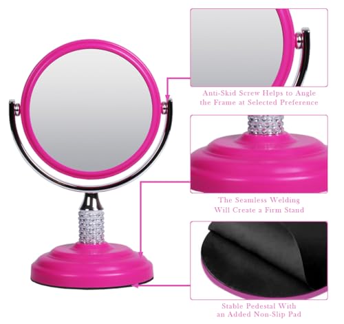 Zahari Home Galvin Double Sided Makeup Mirror with Stand, 1X/3X Magnification, 360 Degree Swirl, 5.60 inch, Pink - color: Pink, size: 5.6"L x 3.8"W