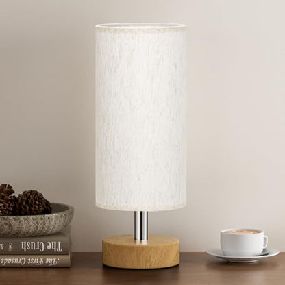 Table Lamp for Bedroom（Cream Shade - Wood Base, 11.6" Inline Control） - color: Cream Shade-Wood Base 1pc, size: 11.6" Inline Control