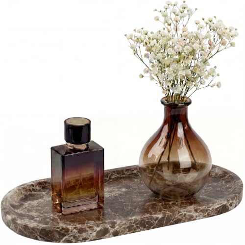 YKAJO Crystal Coffee Brown Oval Marble Tray, 11.8x5.9 Perfume Organizer - color: Crystal Coffee Brown, size: 11.8" x 5.9" x 0.6"