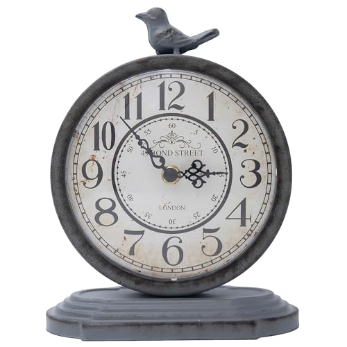 HZDHCLH Vintage Table Clock with Bird,Retro Mantel Clock Battery Operated,Metal Clock for Living Room Shelf Desk Table Fireplace Decor (Gray) | Metal Desk Clock for Living Room Shelf Desk Table Fireplace Decor (Gray) - color: Bird-gray