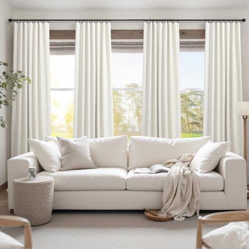 Natural Linen Blackout Curtains 84 Inch Length 2 Panels for Bedroom Living Room Darkening 100% Black Out Ivory Cream Curtain with White Back Tab Modern Farmhouse Thermal Insulated Boho Drapes 7ft Long - color: Natural, size: 42"W x 84"L (Pack of 2)