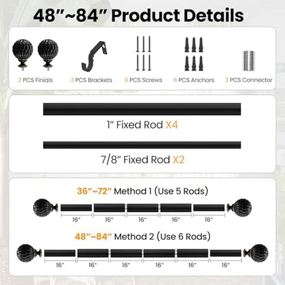 Ycolnaefllr Black Pinecone Curtain Rod, Farmhouse Heavy Duty, Fits 36-88" - color: Black, size: 36-88"