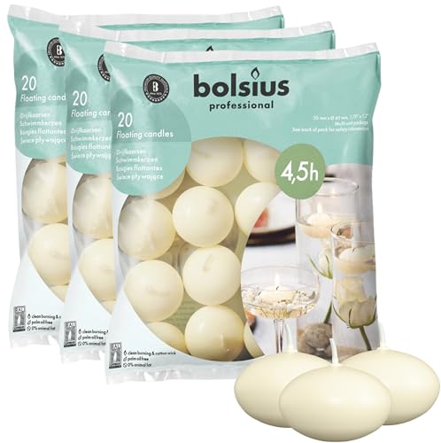Bolsius Unscented 1.75" Floating Candles – Set of 60 Ivory Floating Candles – Cute and Elegant Burning Candles – Candles with Nice and Smooth Flame – Party Accessories - size: 1.75 Inch, style: 3 Pack