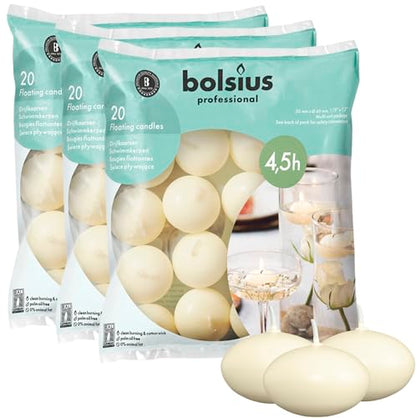 Bolsius Unscented 1.75" Floating Candles – Set of 60 Ivory Floating Candles – Cute and Elegant Burning Candles – Candles with Nice and Smooth Flame – Party Accessories - size: 1.75 Inch, style: 3 Pack