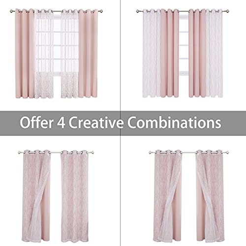 BONZER 침실 거실용 패널 4개 세트 믹스 앤 매치 커튼 - color: 블러쉬, size: 37"W x 63"L (Pack of 4)