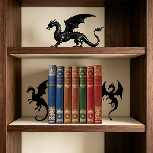 Metal Bookends Dragon Book Ends for Shelves - color: Black - 1 Pair Dragon
