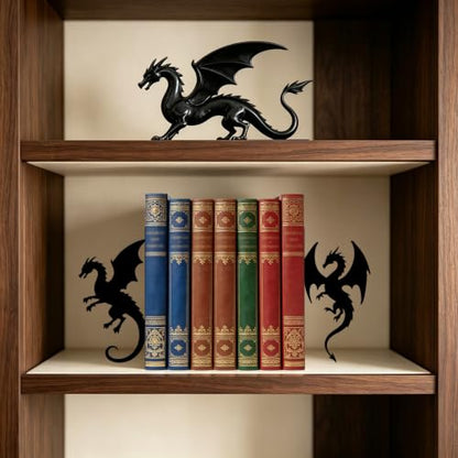 Metal Bookends Dragon Book Ends for Shelves - color: Black - 1 Pair Dragon