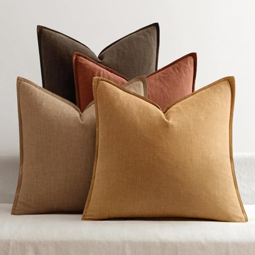 MIULEE Orange Boho Linen Decorative Pillow Covers 18x18 Inch Pack of 4 - color: Orange, size: 18" x 18" (Pack of 4)
