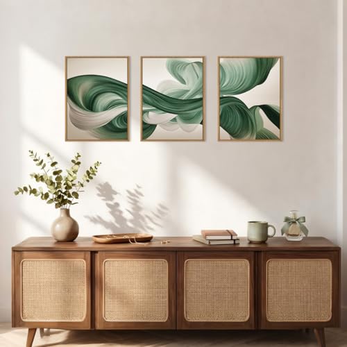 KAIRNE Green Abstract Waves Lines Framed Canvas Wall Art Set-12"x16"x3 - color: Abstract Wave Wall Art, size: 12"L x 16"W