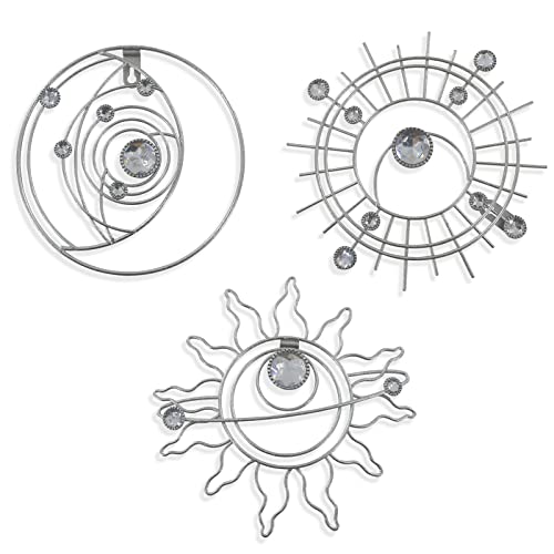 Silver Metal Wall Art, Abstract Sun Moon Star Decor, Handmade Wall Decor - color: Multi Color