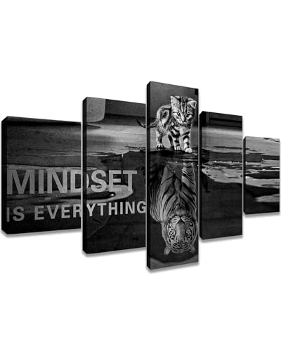 5 Panels Mindset is Everything Motivational Canvas Wall Art Inspirational Entrepreneur Quotes Poster Print Artwork Painting Picture for Framed Home Decoration Living Room office bedroom 50''W x 24''H - color: Artwork-01, size: 50"W x 24"H