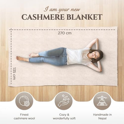 Cashmere Blanket – Hand Woven 100% Cashmere Wool Throw Blanket, 135 x 270 cm – Plain Cozy, and Soft Blanket for Bed, Sofa, or Couch - Made in Nepal - color: White Grey