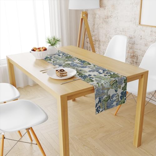 Snycler 13x108 Inch Table Runner Chinoiserie Vintage Style Mountain Spring Summer Table Runner, Seasonal House Trees Luxury Farmhouse Kitchen Dining Table Decoration for Home Party Decor - color: Chinoiserie #3, size: 13" x 108"