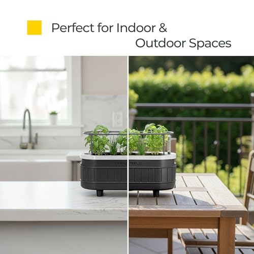 Permasteel Herb Garden Planter with Trellis Support, Self-Watering System with Water Level Indicator, Fits Multiple Herb Plants, for Basil, Flowers, Succulents, Indoor & Outdoor, Black - color: Black