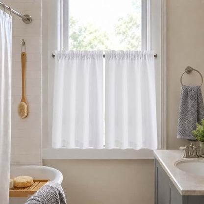 Chyhomenyc 2 Panels White Curtains 24 Inch Length Tier Curtain - color: White, size: 30"W x 24"L (Pack of 2)