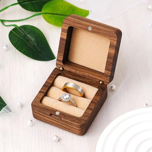 KWOOD We Do-Custom Wooden Wedding Ring Box, Personalized Metal Name Wooden Ring Box, Wedding Ceremony Ring Holder, Anniversary Birthday Gift Idea - style: S-We Do
