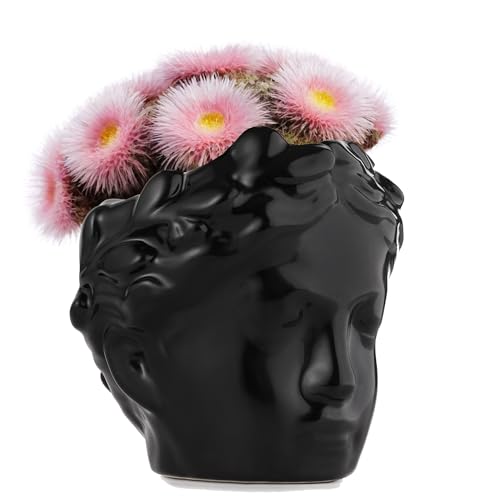 Small Head Planter - Ceramic Face Planter Pots for Indoor Plants, Cute Funny Succulent Pot with Drainage Hole, Unique Gift, 3.9" - color: Black